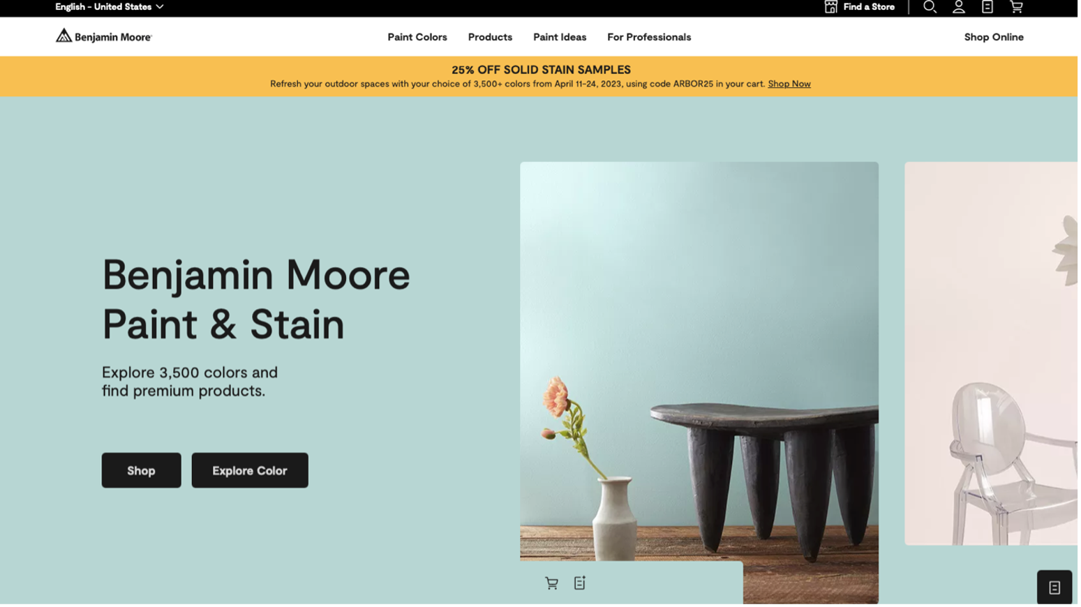 Participants disliked the pop ups (which did contribute to a cluttered feel) on the Benjamin Moore website but overall, felt that it had a simple design. 