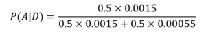 Filled in formula for calculating Bayesian probability.