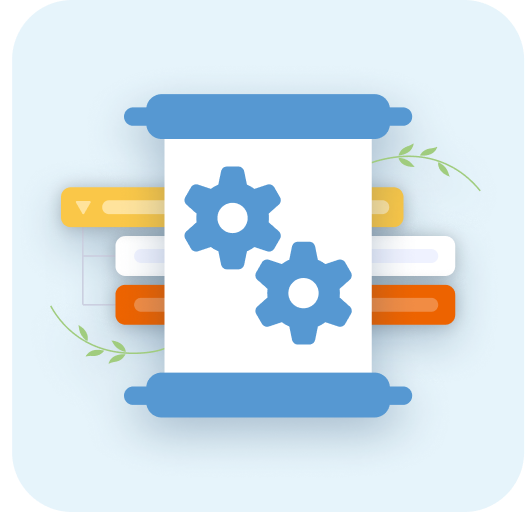 Icon with scroll and gears