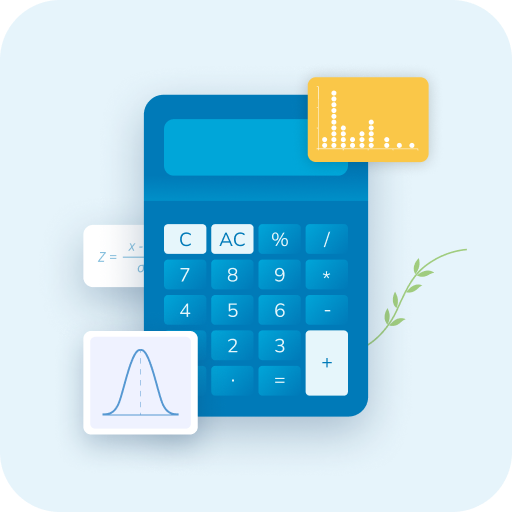 Icon with calculator and graphs