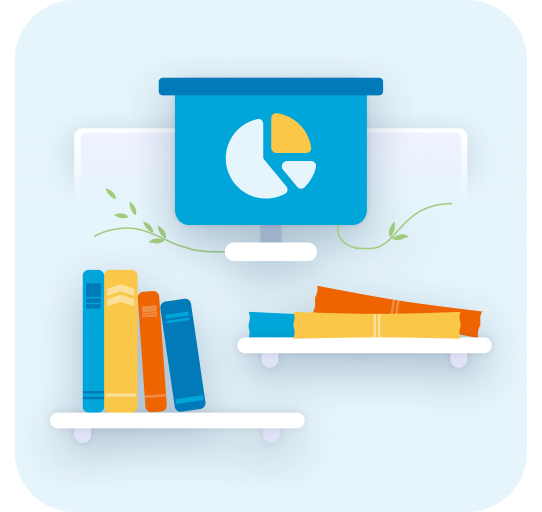 Icon with data presentation and books